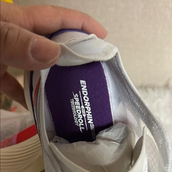 Saucony White and Orange Athletic Shoes with PWRRUN Cushioning - Picture 6 of 8